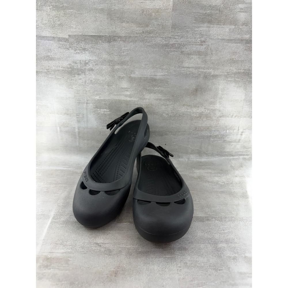 Crocs Shayna Black Slingback Mary Jane Flat Shoes Bow Detail Women Sz 8